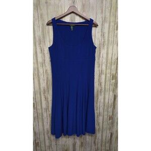 Lauren Ralph Lauren Jersey Scoop Neck A-Line Dress Pleated Cobalt Blue Size 12